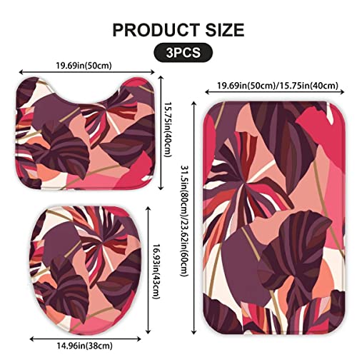 Badezimmerteppich-Set 3Teilig Tropische Blätter rutschfest Waschbar Badematte Badezimmer Weich Mikrofasern WC… – Bild 3