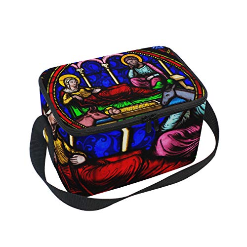 Stained Glass Window Nativity Bayeux Cathedral Large Capacity Insulated Lunch Tote Bag Portable