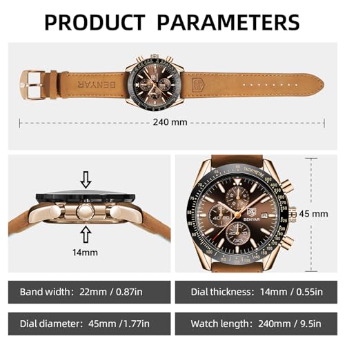 BENYAR Mens Watch Chronograph Analog Quartz Movement Quartz Movement Sports Watch 30M Waterproof with Analog Date Watch Men Retro Street Style Men's Watch - Image 6