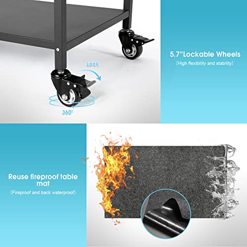 Outdoor Grill Table With Storage For Patio,Double-Shelf Movable Kitchen Cart Island Table On Wheels With Grill Mats,20" X 32" Multi-Functional Heavy Duty Kitchen Bbq Food Prep Table For Grill #TOP2