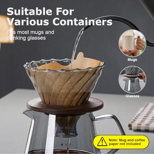 Image of Supvox Glass Coffee Dripper with Spiral Ridges High Borosilicate Pour-Over Set Bamboo Stand, Easy-Grip Handle Premium Coffee Accessories Set 2PCS Gift for Coffee Lovers