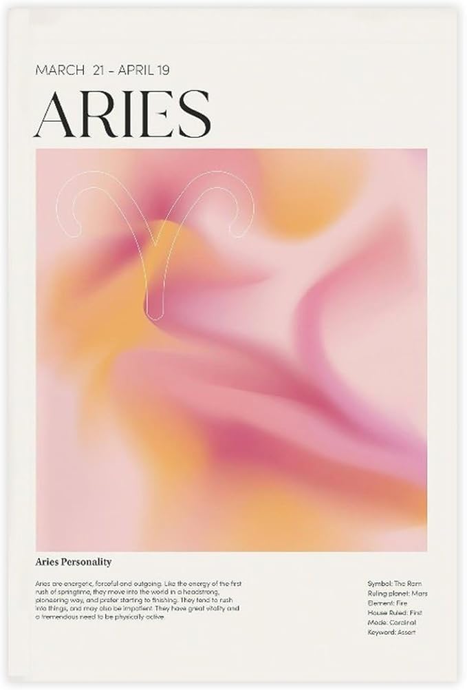 BFXLMKI Aries Wall Art Zodiac Poster Printable, Aries Art, Aries Gift, Aries Wall Art, Aries Gifts, Astrology Art, Aries Goddess Cosmic Art Print Unframe-style12x18inch(30x45cm)
