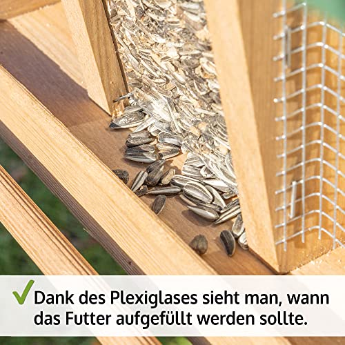 zooprinz Vogelhaus zum aufhängen – Vogelfutterspender mit stabilen Sitzstangen und Schutz-Dach für Wildvögel – witterungsbeständig und langlebig – Mit Seil