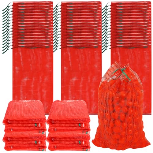 Meyeyaia 50pcs Mesh Produce Bags 60 lbs Extra Large PP Mesh Vegetable Bags 19"×31" Reusable Produce Bag Washable Net Bag for Vegetables Onions Potatoes Citrus Crawfish, Red
