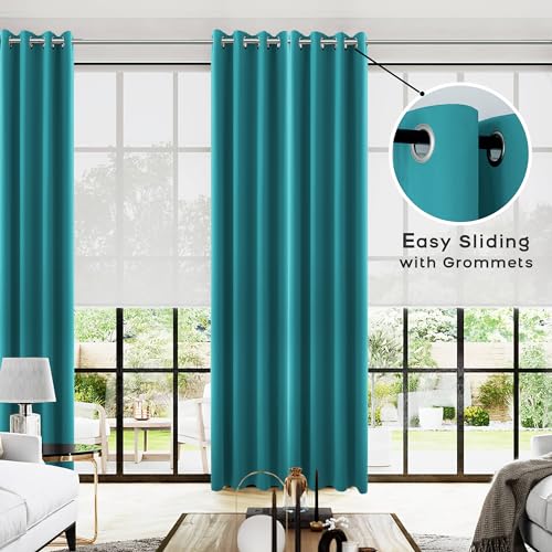 Image of KOUFALL Teal Blackout Curtains for Living Room 52x108 Inch Length
