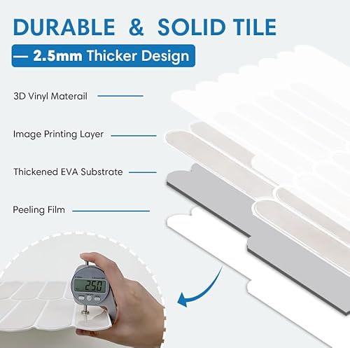 COMSTICKC Upgrade Dickere 3D Fliesenaufkleber Klebefliesen Beige, 10-Stück 3D Wandfliesen Vinyl Fliesen Selbstklebend Wandverkleidung Küche Bad RV Küchenrückwand, 30,5 x 30,5 cm