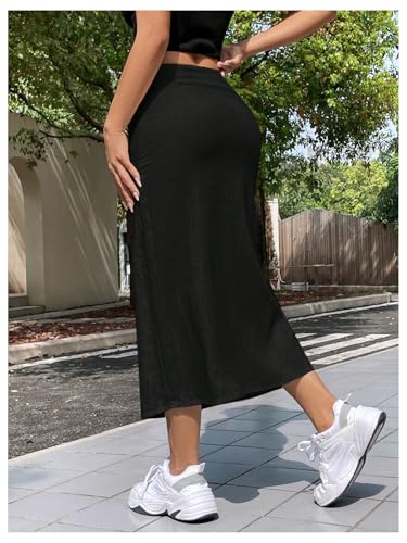 OYOANGLE Women's High Waisted Linen Skirt Lightweight Trendy Casual Long Pencil Skirts3