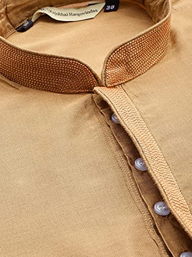 Image of Rajubhai Hargovindas Men's Banarasi Cotton Silk Thread Work Kurta Set With Churidar