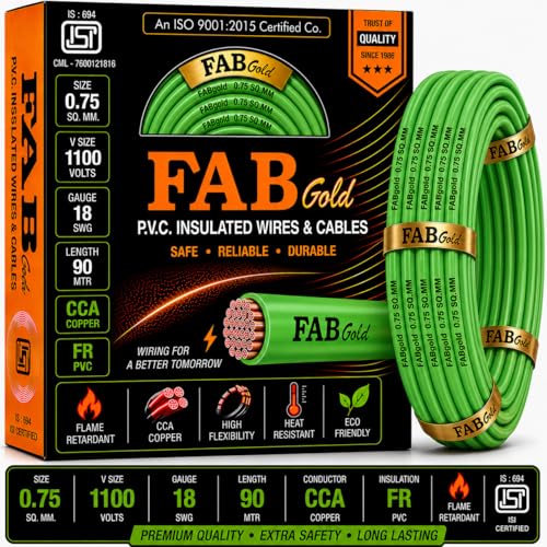 Image of 0.75 sqmm Single Core Copper Electrical Wire, 90 Meter (Green) | Heat Resistant & Flame Retardant (FR) | Lead-Free LSH House Wire for Home & Industrial Use