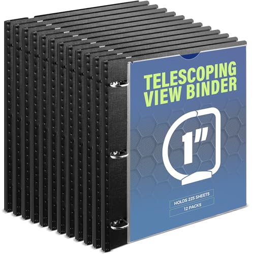 Image of WOT I 12-Pack Telescoping 3 Ring Binder 1 Inch, Expandable Flexible Binder - Patented Design for Easy Portability, Holds 8.5 inchx11 inch Paper, Perfect for School, Office&Home Organization, Black