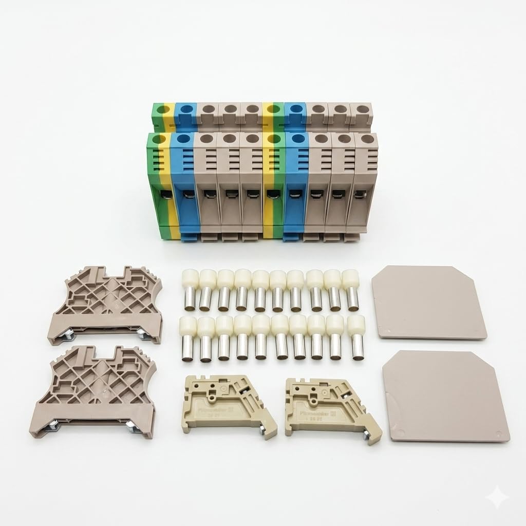 Kit potencia 16mm² Bornas Weidmüller que asegura un montaje en carril DIN bajo norma IEC