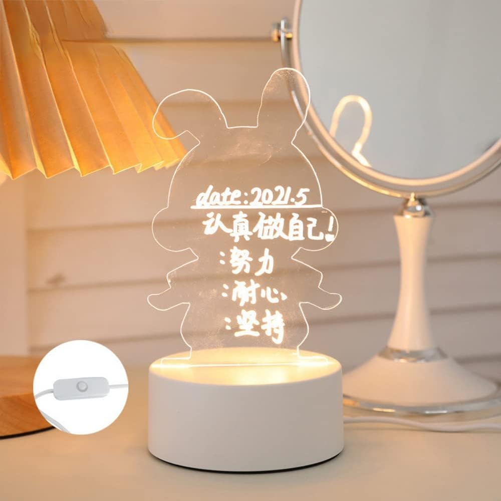 Creative Led Luminous Notepad Rewritable Message Board with LED Lights USB Power Night Light Whiteboard Children's Gifts Valentine's Day Creative Gifts (A)