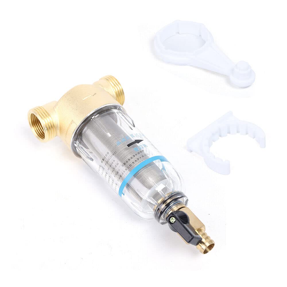 Prefiltro per l'acqua in acciaio inox, filtro fine lavabile da 20 mm (G1/2), filettatura esterna, filtro di risciacquo, corpo in ottone e acciaio inox, filtrazione di acqua di rubinetto/acqua di pozzo