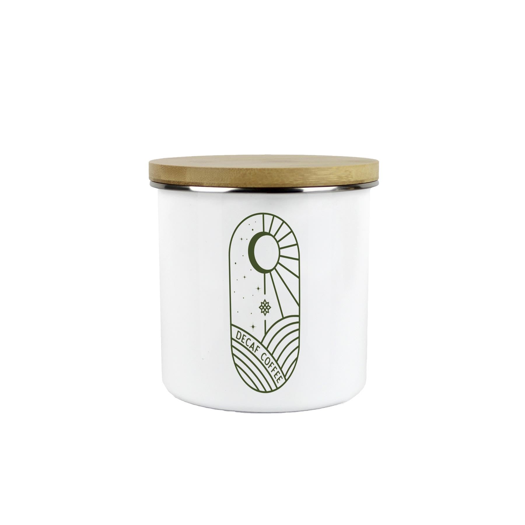 Purely Home Decaf Coffee Boho Minimalist Storage Canister - Simplistic Floral Kitchen Decor Gift - Metal/Enamel Hot Drinks Storage Container 600Ml