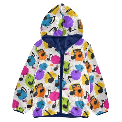 Musical Notes Toddler Fleece Jacket Baby Boys Hooded Zipper Long Sleeve Thick Warm Outerwear 3-10 Years