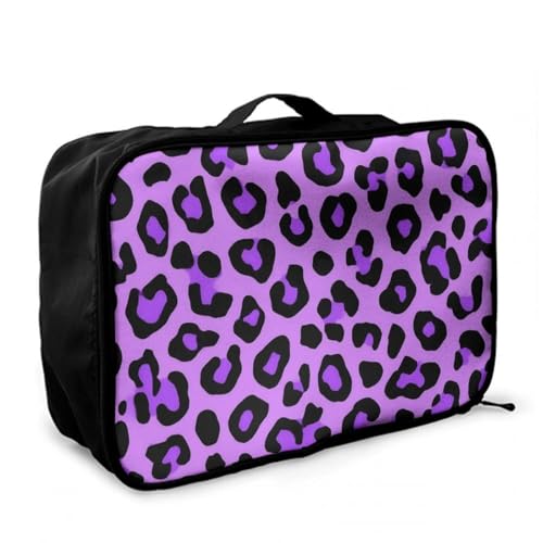 Leather Travel Carry On Tote Weekender Bag, Large Overnight Storage Bag, Lever To Hang Bags For Women Men Purple Cheetah Leopard Print