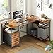 Huuger L Shaped Office Desk with Power Outlets, 47 Inch Computer Desk with 3 Drawers, Shelves, for Gaming, Corner Work, Home Office, Study, Rustic Brown