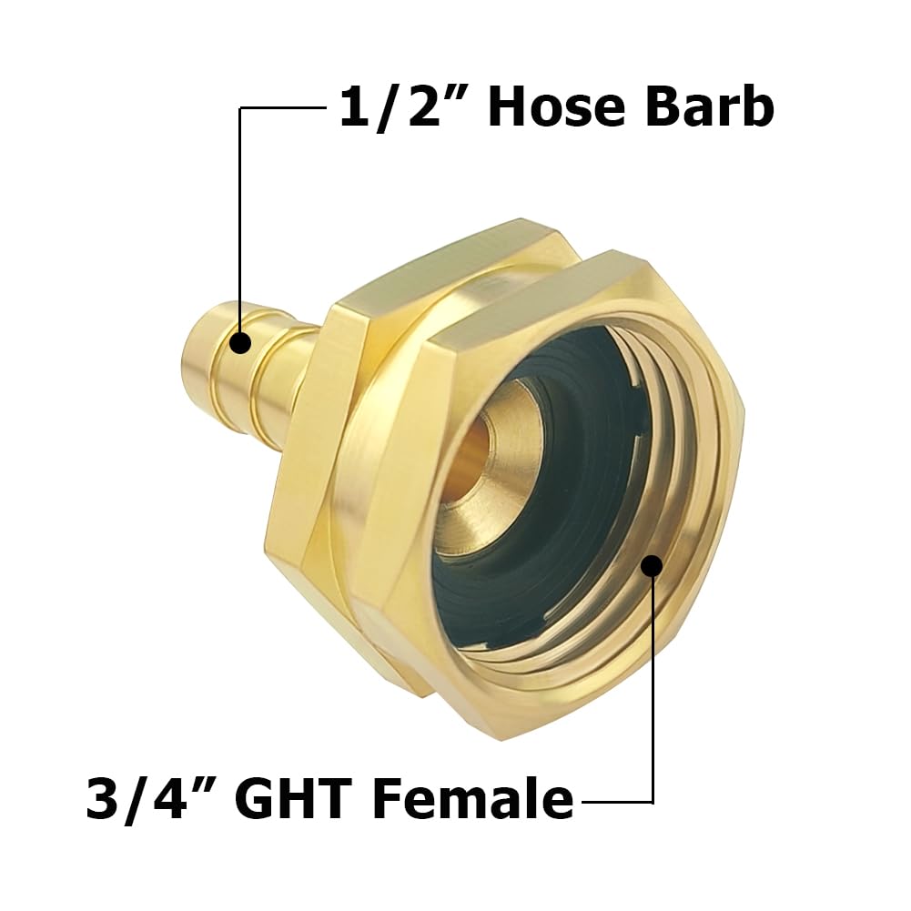 Hooshing 2 adaptadores giratorios para manguera de jardín de 1/2 pulgada x 3/4 pulgadas GHT rosca hembra conectores de manguera de latón con abrazaderas