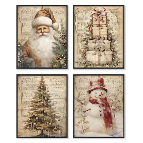 Dazzlewall 4Pcs Weihnachten Wandkunst Malerei, Weihnachtsmann...