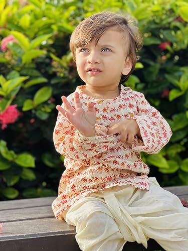 Image of POLKA TOTS Premium Cotton Dhoti Kurta Set for Kids Boys | Traditional Angrakha Style Ethnic Wear for Boys | Kurta Dhoti Set for Kids | Festive & Wedding Clothing Set for Baby