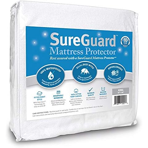 SureGuard Mattress Protectors - 100% Waterproof - Hypoallergenic - Breathable Soft Cotton Terry Cover - Blocks Dust Mites, Allergens, Mildew & Mold 30 Day Return Guarantee, King size Cover