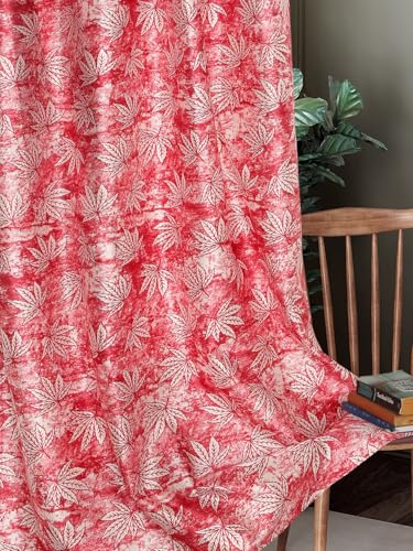 Image of Home Sizzler 2 Pieces Leaf Mist Grommet Eyelet Polyester Window Curtains - 5 Feet, Cherry Red