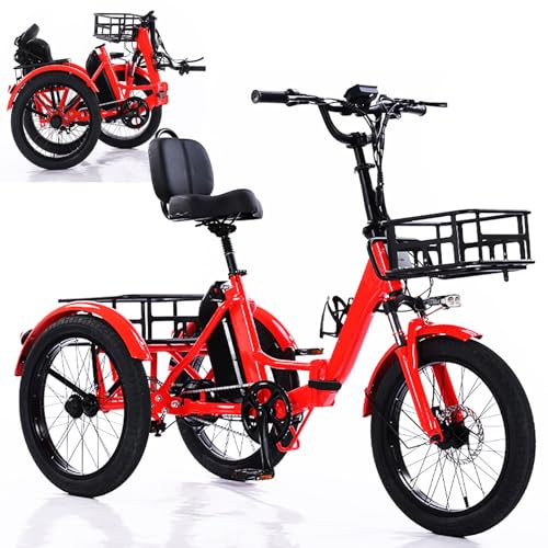 ZHZWwansuGE Triciclo Eléctrico para Adultos, Bicicleta Eléctrica Plegable De 7 Velocidades, 45km De Autonomía, Motor Sin Escobillas/Capacidad De Carga De 200kg, Frenos De Disco Delanteros Y Traseros