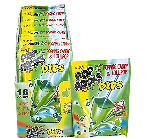 Pop Rocks Dips, Sour Apple, 0.63 oz each, 18 Count (Pack of 1) - Sugar Candy