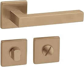 Gedotec Door Handle Brushed Brass 1 Set of Rosettes on Square Rosettes, Karat, Toilet, Bathroom, Interior Door Handle, Handle Set with Fixing Material, Rustproof Jack