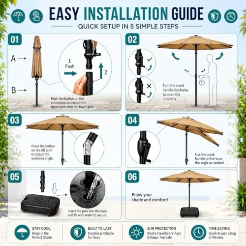 Image of Hukimoyo 8.5Ft Diameter Large Outdoor Patio Cantilever Offset Umbrella with Base Stand, Waterproof Heavy Duty Garden Parasol Sun Shade Canopy, Side Pole Umbrella for Backyard, Poolside, Deck, Lawn, Terrace, Cafe.