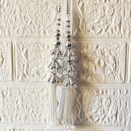 Image of Adikala Craft Store Handmade Ethnic Latkan Tassel Set of 2 for Saree Pallu, Blouse, Suits, Dupatta, Lehenga Decor (Silver Pipe 3L)
