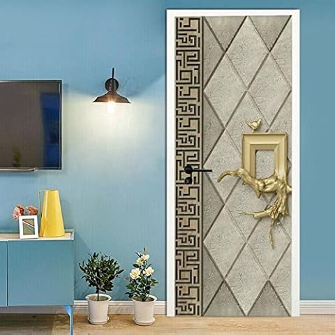 A.Monamour Pegatinas Decorativas de Puerta Autoadhesivo 3D Azulejos Geométricos Cover