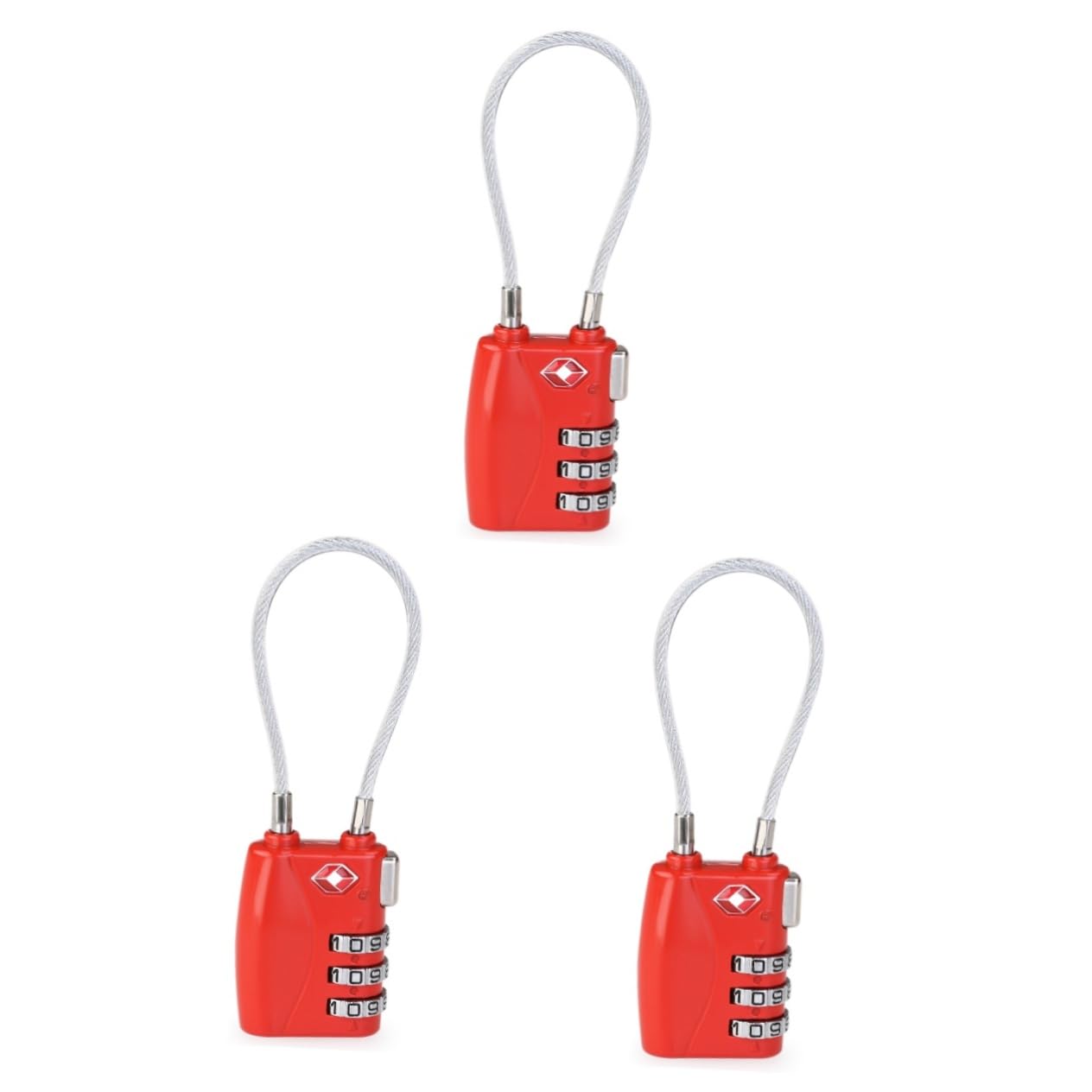 GALPADA Lucchetto Per Bagagli Con Cavo Da 3 Pezzi Lucchetto A 3 Combinazioni Omologato Rosso Per La Sicurezza Delle Valigie