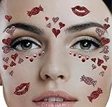 Brandsseller Gesichts-Tattoo Glitzer Herzen - Aufkleber Set Klebetattoos Temporäre Tattoos Halloween/Karneval Rot