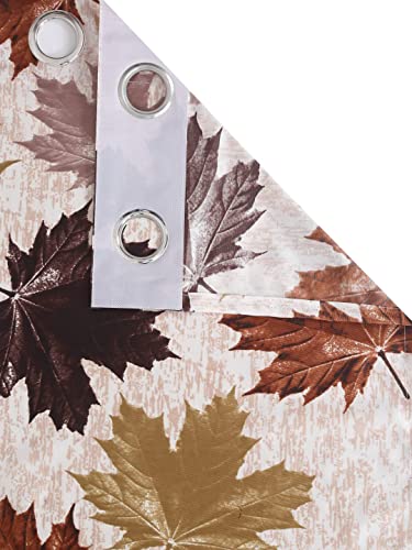 Image of HUTI 5 Feet Brown Window Curtain Set of 2 | Semi Transparent Leaf Printed Curtain | Light Filtering Polyester | Eyelet Curtains for Living Room & Bedroom 4x5 ft (120 x 150 cm) | Perfect for Home Decor