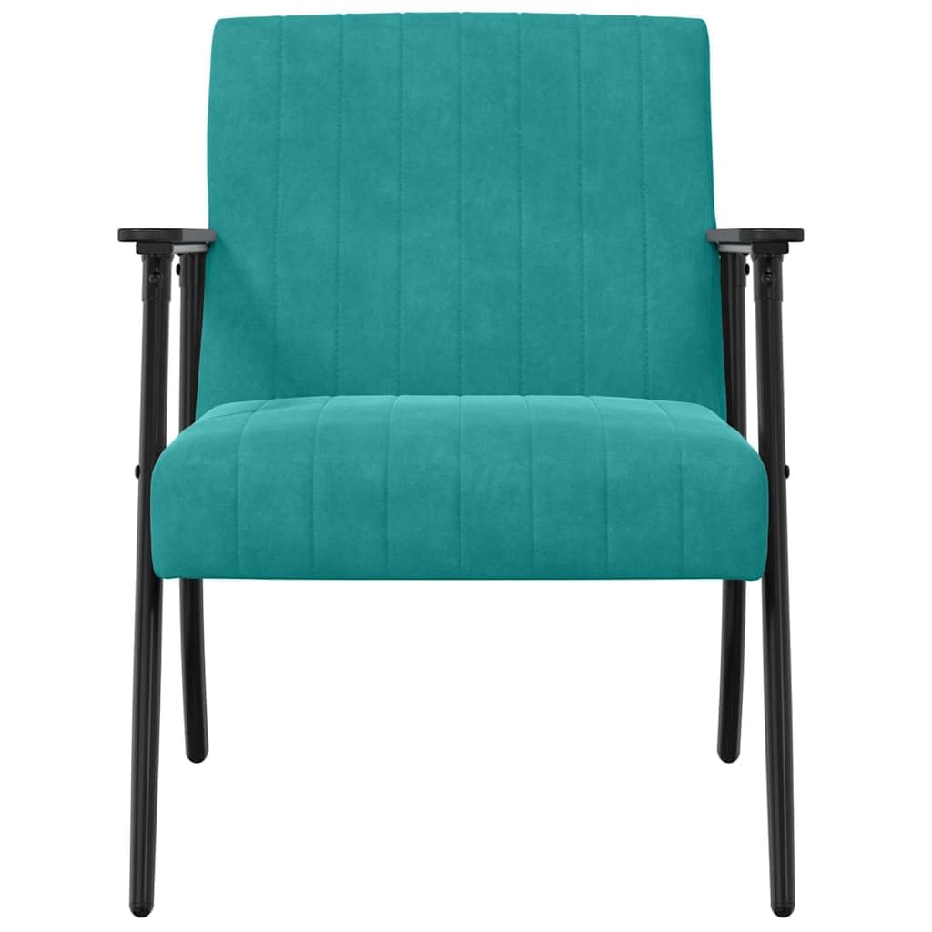 Fotel turkusowy aksamit z ergonomicznym oparciem i podłokietnikami, 59 x 75 x 78 cm, do salonu, sypialni, biura, relaksu, relaksującej pozycji siedzącej i stylowego relaksu