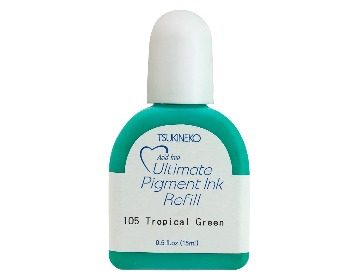 Tsukineko Ultimate Pigment-Inker Stamp Ink-15 ml-Tropical Accessories Reinker for VersaColor Ink Pads, Tropcial Green, 15ml