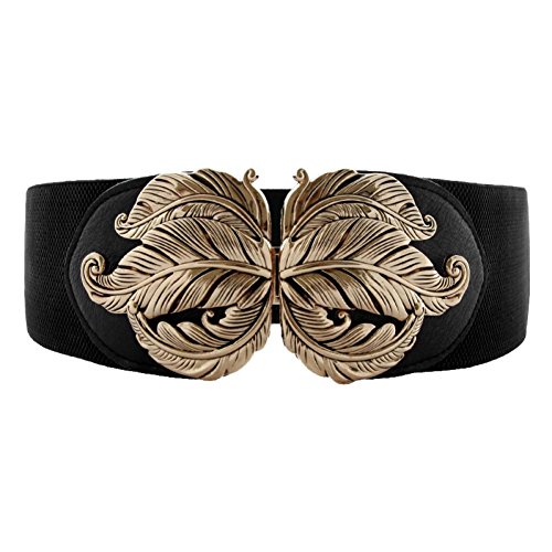 VOCHIC Vintage Stretch Wide Waist Belt For Women Dress Waistband Metal Leaf Buckle