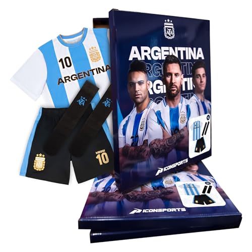 Image of Icon Sports Officially Licensed Argentina Fan Pack - 3-Piece Soccer Set - Soccer Shirt, Shorts & Socks - Unisex Kids