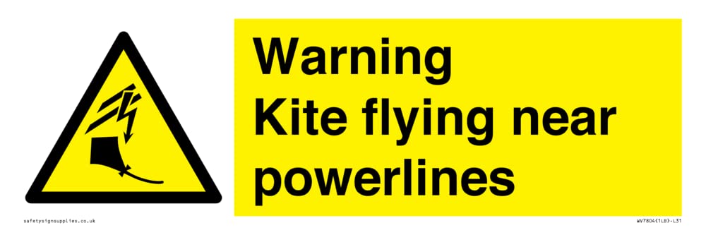 Warning Kite flying near powerlines Sign - 300x100mm - L31