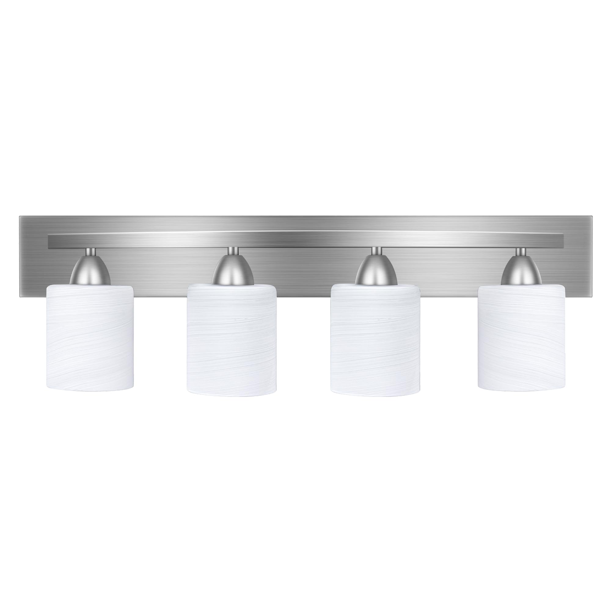 PARTPHONER - Bathroom Vanity Light Fixture - Bathroom Lighting Fixtures Over Mirror - Vanity Lighting Fixtures - Interior Bathroom Lights with Modern Glass Shade - Brushed Nickel, E26 Base, 4-Light