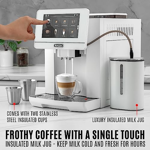 Image of Zulay Magia Fully Automatic Espresso Machine With Grinder - 19 Customizable Coffee Options - Includes Insulated Milk Container & Deluxe Espresso Cups - Auto-Cleaning For Easy Maintenance - OG White