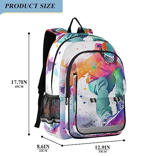 Snowboarding Kids School Backpack for Girls Boys, Travel Backpacks with Reflective Strips Multiple Pockets for School Hiking Summer Camp 17.7 inches2