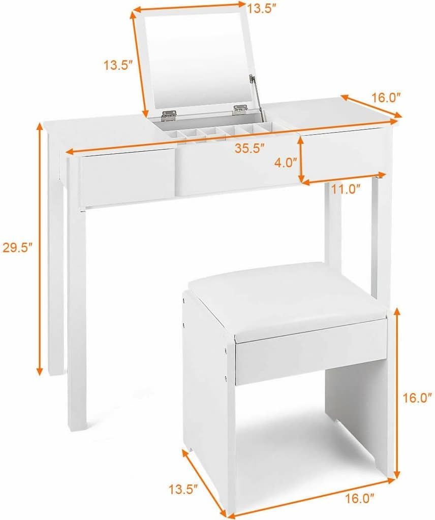 White Dresser Dresser Furniture Stool Storage Box Dressing Table Bedroom Furniture with Flip Mirror