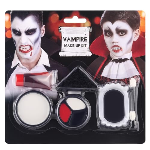 6PCS Halloween Vampire Makeup Kit with Fake Blood, Black White Re...
