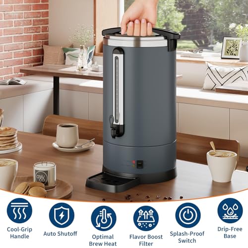 Image of Commercial Electric Coffee Urn, 80-Cup Capacity, 12L / 3.2 Gal Stainless Steel Coffee Maker with Double-Wall Insulation - Great for Catering, Events, Weddings, Parties & Buffets