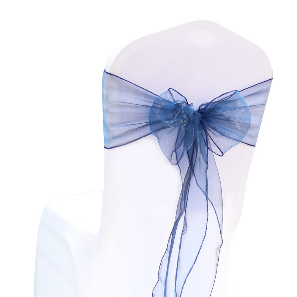 Highdi Bänder aus Organza Schleife Stuhlhusse, Stuhl Schärpe Band Schleifen Stuhlhussen für Hochzeit, Ceremonie, Party, Veranstaltung, Geburtstag Dekoration (Navy blau,150pc)