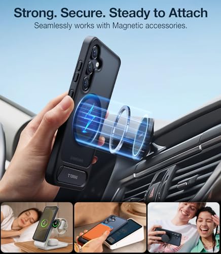 Image of TORRAS Strong Magnetic & Seamless Stand for Samsung Galaxy S24 Case for MagSafe, 12FT Mil-Grade Drop Protection, Adjustable Kickstand for Samsung Galaxy S24 Case with Stand, Slim Frosted Matte Black