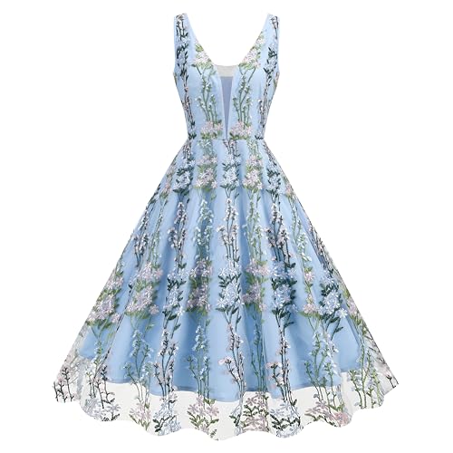 Summer Floral Embroidery Tulle Dress for Women Flower Embroidered Wedding Guest Formal Prom Party Homecoming Dresses