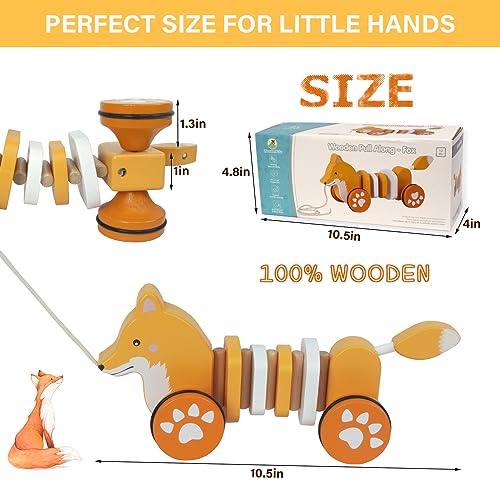 Image of Baby Toys Car,Wooden Pull Along Toddler Toy, Developmental Toy for 1 Year Old Girl Boy Birthday Gift (Fox)